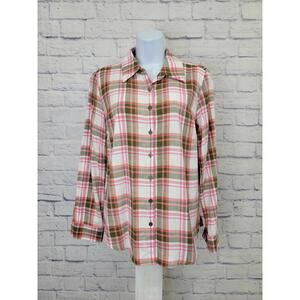 XXSMALL OLIVE A396001 Denim & Co. Plaid Button-Front Long-Sleeve Shirt